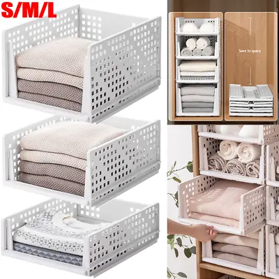 1-6x Stackable Wardrobe Organiser Shelf Rack Pantry Closet Storage Box Drawer UK • £35.99