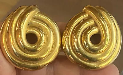 Rare Early 1993 Steven Vaubel Huge Clip On Earrings - Gold Plated - Fabulous • $125