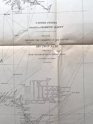 1882 Antique Map: Coast Survey Oregon & Washington Tillamook Bay - Boundary 18 • $12