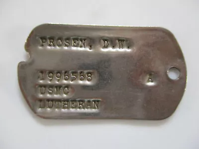 WWII USMC Marine Corps D.W. Prosen Lutheran Notched Dog Tag Soldier ID • $95