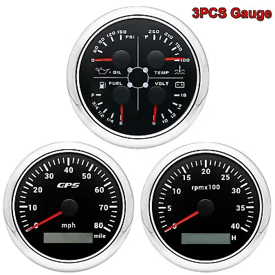 3 Gauge Set 85MM GPS Speedometer 80 MPH Tachometer 4in 1 Fuel Gauge For Car Boat • $111.26