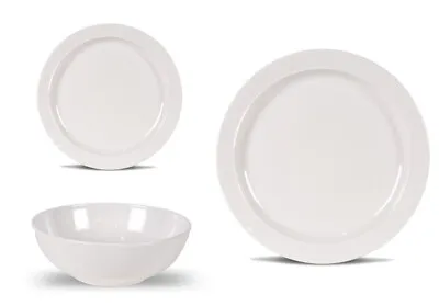 12pc Melamine Dinner Set White Picnic Outdoor Crockery Classic Plate Bowl For 4 • £39.99