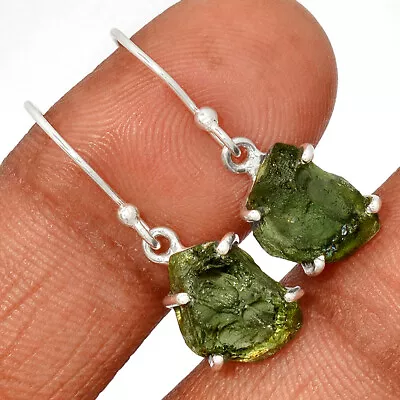 Natural Genuine Czech Moldavite 925 Sterling Silver Earrings Jewelry CE28528 • $23.99