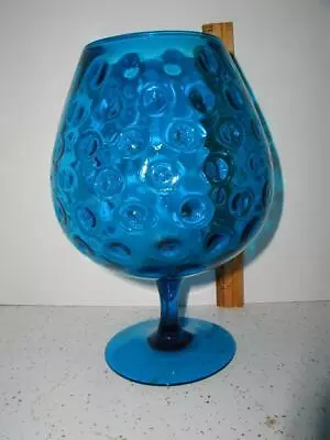 Vintage Blue Thumbprint Hand Blown Footed Compote Fish Bowl Brandy Snifter Vase • $12.95