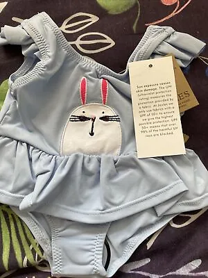 New Baby Girls Joules Blue Rabbit Print Swimsuit Size 0-3 Months • £7.95