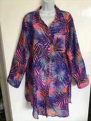 £3.99 • Buy NWOT Roll Tab Sleeve Tropical Print Long Length Beach Shirt Size XL By George