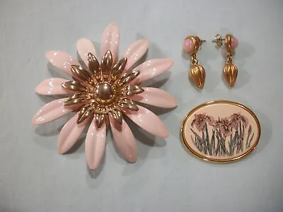 ViNTaGE 3 Pc SARAH COVENTRY/AVON/S STEPHEN BARLOW MeTaL ENaMeL FLoWeR PiN/ER LoT • $35.88