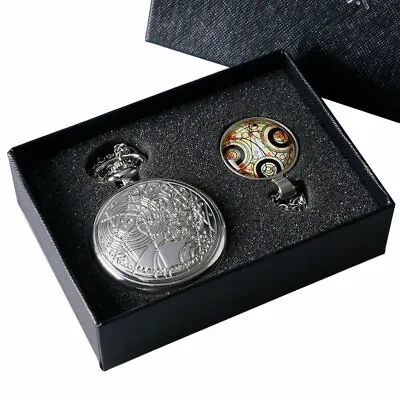 Silver Doctor Who Pocket Watch With Chain Mens Boys Necklace Pendant Gift Box • £11.99