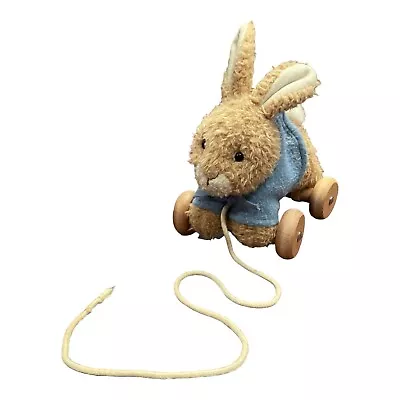Eden Peter Rabbit Plush Pull Toy Beatrix Potter Wood Wheels Stuffed Bunny Vtg • $29.99