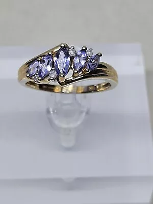 9K Gold Tanzanite & Diamond Ring Size M½ (2.36g) • £105