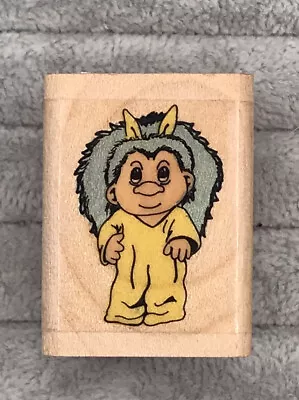 Troll Doll Easter Bunny Suit Rubber Stamp 1992 Mounted Wood Base • $10.99