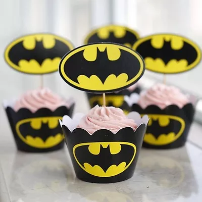 48 Pcs Set 24 Batman Cupcake Wrappers & 24 Toppers Kids Birthday Party Supply • $10.99