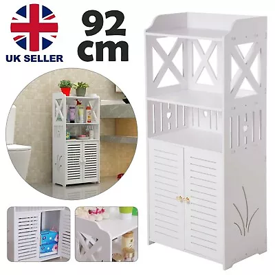 £29.49 • Buy White Bathroom 3 Tier 2 Doors WPC Cabinet Shelf Cupboard Bedroom Storage Unit