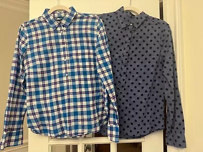 J.CREW Lot Of 2 Classic Cotton Popover Shirts Size S/8 Blue Plaid Jacquard Dot • $0.99