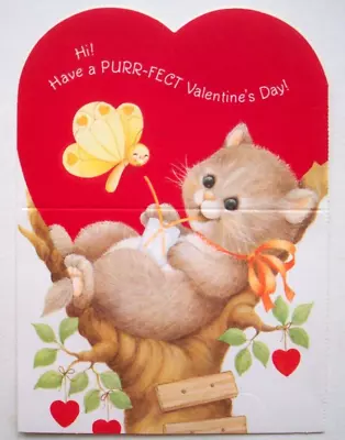 Cat Kitten With Butterfly Hallmark Vintage Valentine's Day Greeting Card *II7 • $6.99