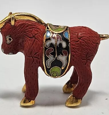 Vintage Cloisonne Miniature Red Carousel Pony With Gold Trim • $13.99