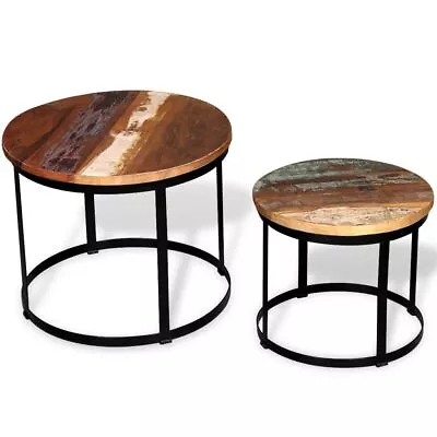 Set Of 2 Round Coffee Tables Vintage Side End Table Wooden Plant Stand Decor • $163.95