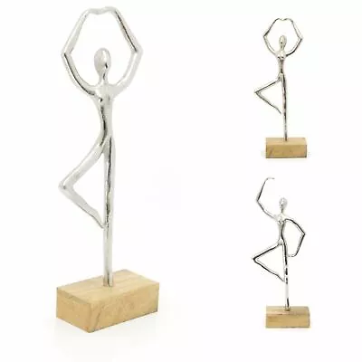 46cm Abstract Silver Metal Ballet Dancer Sculpture On Mango Wood Base • £23.99