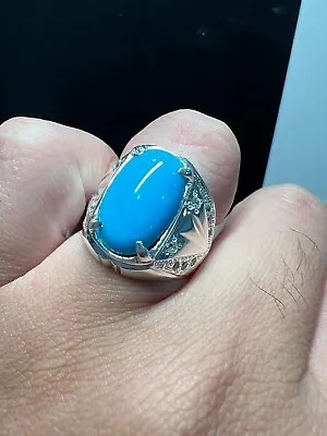 Natural Turquoise Gemstone 10k White Gold Ring For Men's #1587 • $1409.06