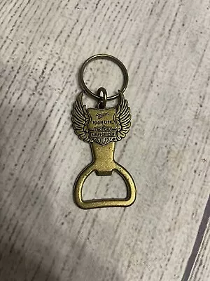 Vtg Harley Davidson Miller High Life Beer Bronze Bottle Opener & Key Chain 3.5” • $11.95