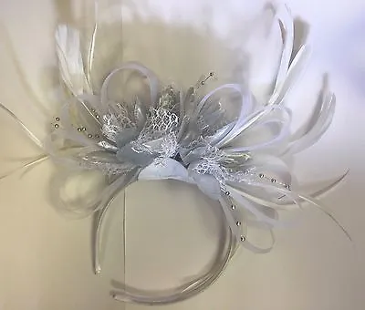 BESPOKE White And Silver Fascinator Headband UK Wedding Ascot Races • £14.99