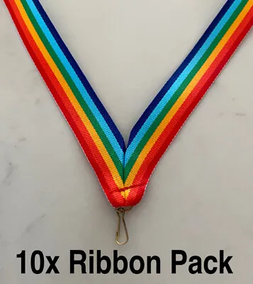 10 X Rainbow Pride Medal Woven Ribbons Lanyards With Gold Clips 22mm Wide • £7.50