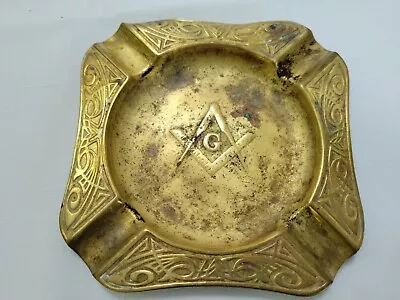 Vintage Brass Ornate Masonic Ashtray 5 X5  • $48