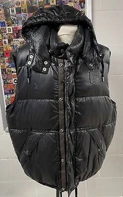 Polo Ralph Lauren Mens XL Puffer Vest Hooded Black Shiny VTG 90s • $79.99