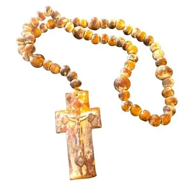 $69.98 • Buy Beautiful  Large Clay Trinity Rosary Beads 6” Cross With Jesus Mexican Folk Art