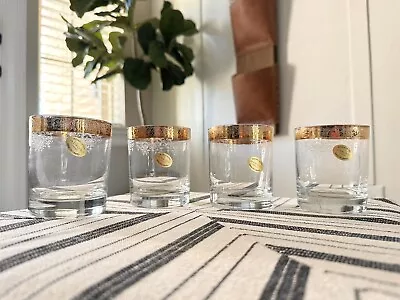 Vintage Italian Blown Crystal With 24k Gold Rim Whiskey Glasses • $45