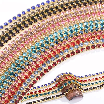 10 Yard Crystal Rhinestone Close Chain Trim Gold Setting Base Sewing Crafts DIY • $11.99