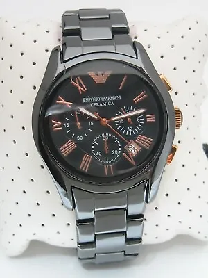 Emporio Armani Ceramica Chronograph Watch Ar1410 Mens Black Ceramic Genuine • £59.99