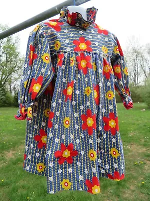 Vintage 1970s Prairie Ruffles Collar Dress Flower Small Girl Tunic Clown Costume • $10.99