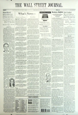 $7.95 • Buy Birthday? Thursday Jun 1, 2000,  A Glossy Proof Wall Street Journal Front Page.