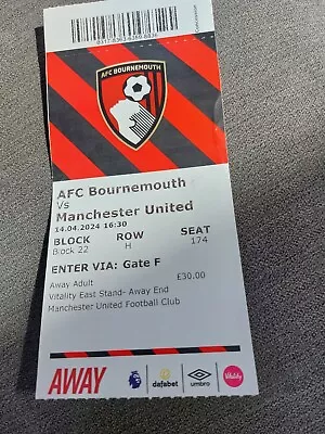 Man Utd V Bournemouth Ticket Stub • £3.20