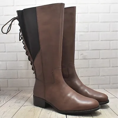 Womens Sheego Brown Leather Zip Up Low Heel Knee High Boots UK 7 EEE RRP £140 • £55.20