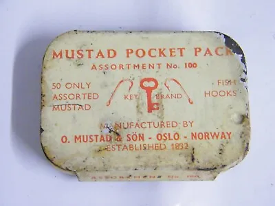 Vintage Mustad Pocket Pack Fish Hooks EMPTY Tin Container • $6.95