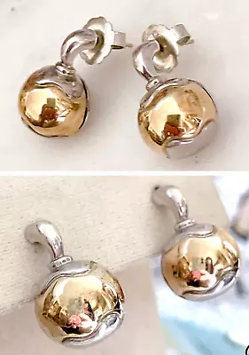Movado 18k Yellow Gold & 925 Sterling Silver Ball Drop Earrings • $499