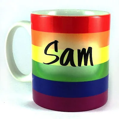 Rainbow Colour Lgbt Personalised With Any Name Text Gift Mug Cup Present Flag • £8.99