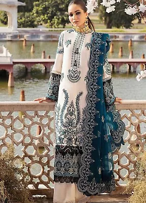 Pakistani Designer Embroiderd Chiffon Suit Unstitched Shalwar Kameez With Lining • £36.99