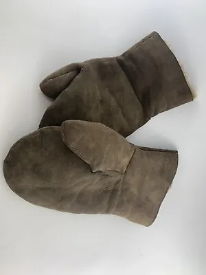 Made In Italy Gauntlet Gloves Real Leather Brown Warmer One Size KIDS VINTAGE • $22.40