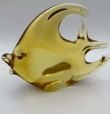 Vintage Murano Hand Blown Amber Art Glass Paperweight Angel Fish Figurine • $22