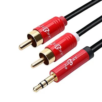 RCA To 3.5mm Cable 2 X RCA Male To 3.5mm Jack Lead Shielded OFC Phono Plug Cable • £8.99