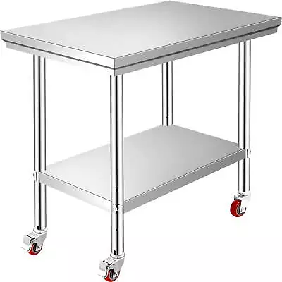  Stainless Steel Commercial Kitchen Work Table 36x24 Inch With 4 Casters • $88.20