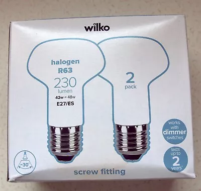 Pack Of 2x 42W (=60W) Halogen R63 Dimmable Clear Spot Light Lamp ES E27 Bulb • £6