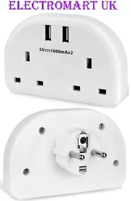 £10.98 • Buy 2 Pin Euro European 2 X 13a Double Sockets Travel Adaptor 2 X Usb Sockets 2a