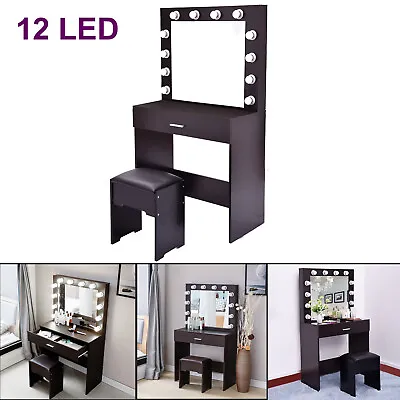 Panel Dressing Table With 12 LED Lights Mirror Stool Bedroom Small Makeup Table • $9.99