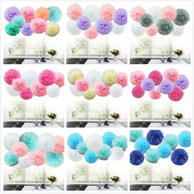 £4.89 • Buy 9pcs Tissue Paper Pom Poms Flower Balls Wedding Party Hanging Honeycomb Garland