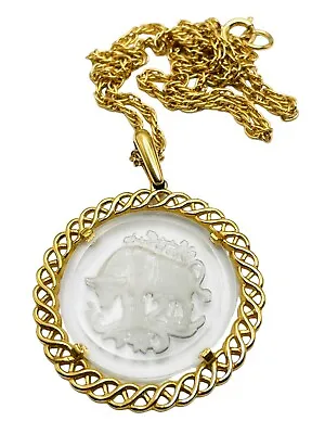 £10.76 • Buy Vintage TRIFARI Glass Carved Taurus Bull Pendant Necklace Very Nice