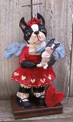 Folk Art Vintage Style New Boston Terrier Angel Dog Doll W Pup Whimsical  • $128